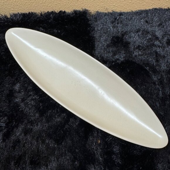 Mid-Century Maurice California Pottery Cream Ceramic Long Oval Dish - Picture 1 of 7